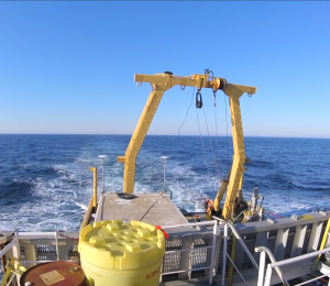 Research vessel with piston coring rig.