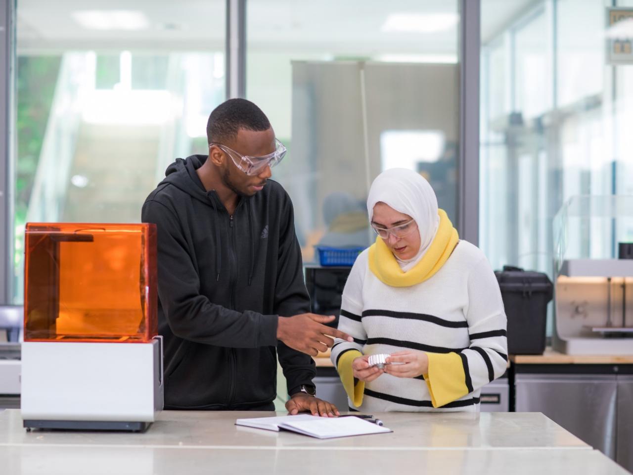 Jordan Kamga (on the left) a Mechanical Engineering coop student from Dalhousie University and NSCC Research Assistant Shaza Abumousa