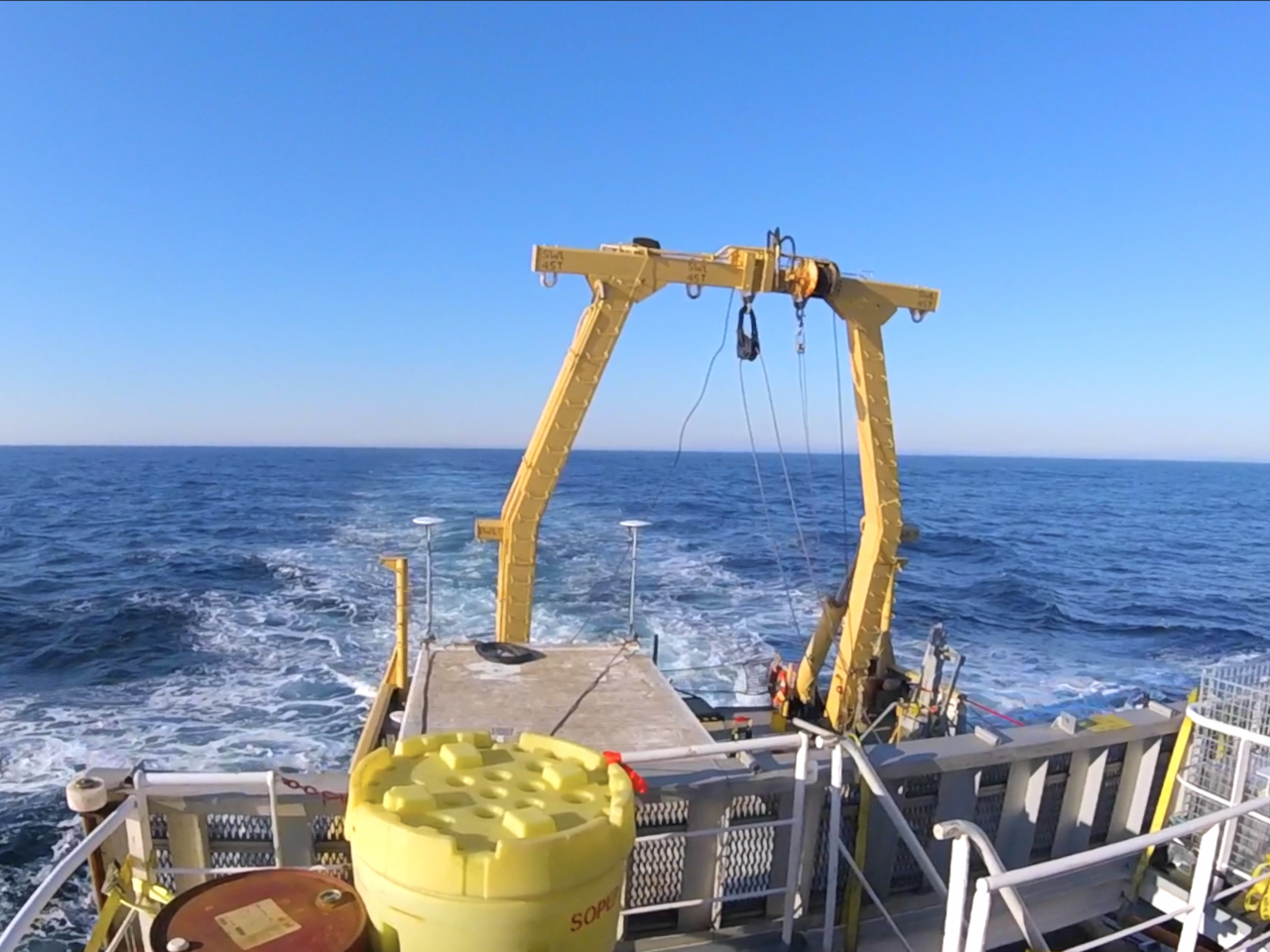 Research vessel with piston coring rig.